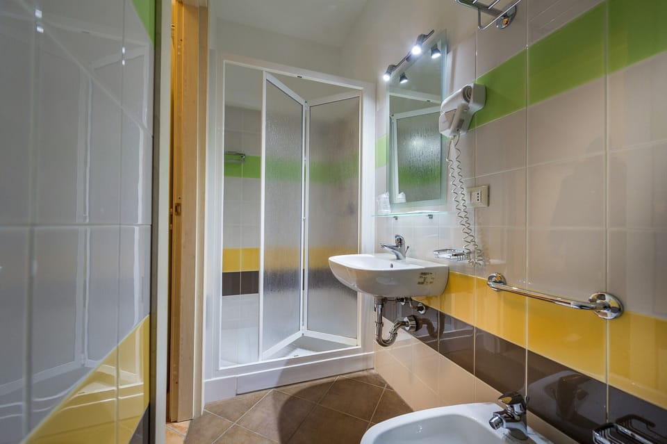 Shower, free toiletries, hair dryer, bidet
