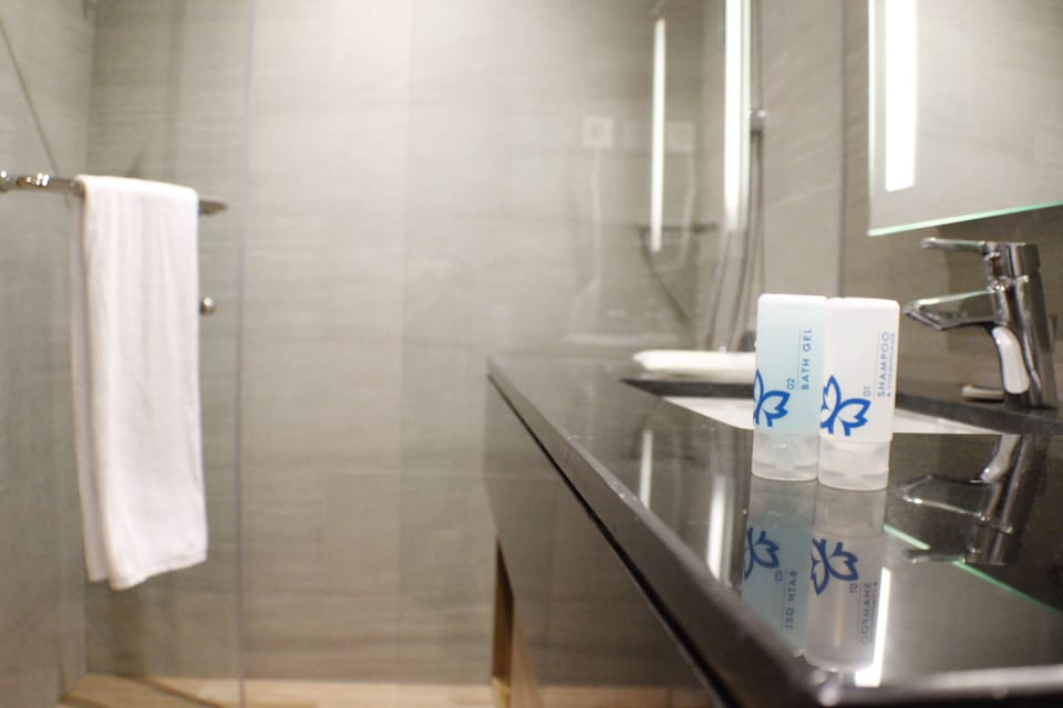Suite | Bathroom | Shower, free toiletries, hair dryer (on request), slippers