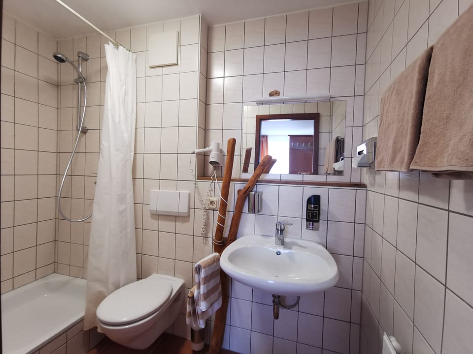 Shower, free toiletries, hair dryer, towels