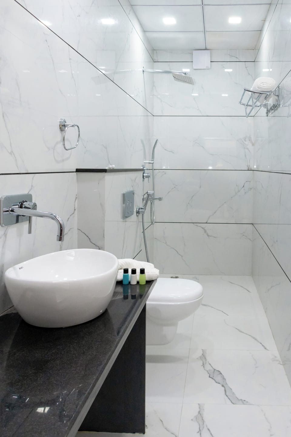 Shower, free toiletries, hair dryer, bidet