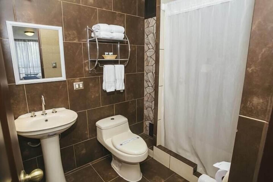 Shower, free toiletries, hair dryer, bathrobes