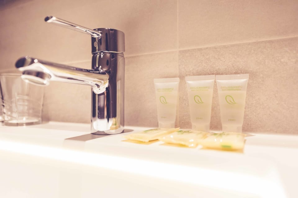 Shower, free toiletries, hair dryer, towels