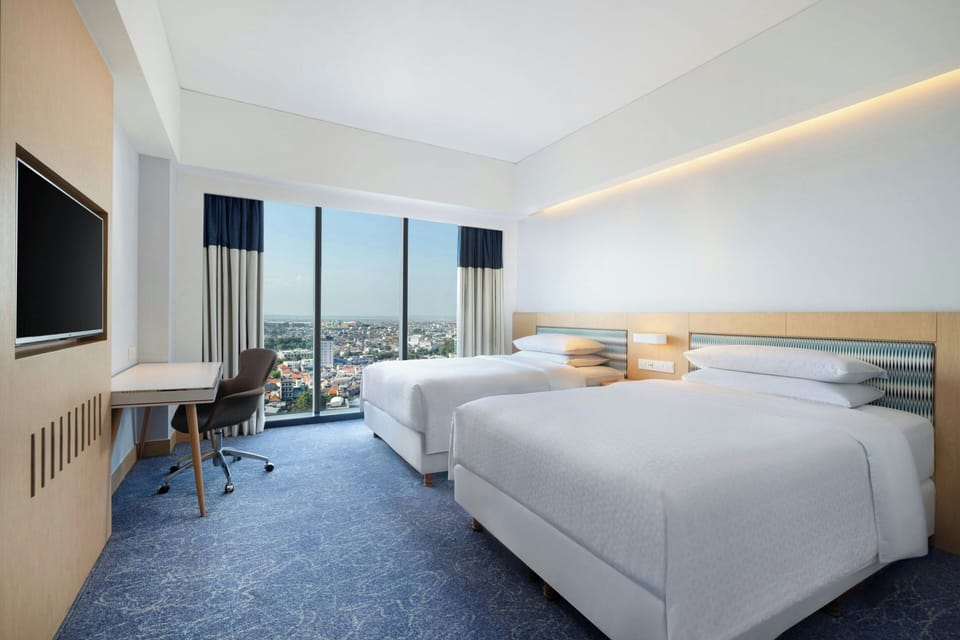 Room, 2 Double Beds | Premium bedding, minibar, in-room safe, desk