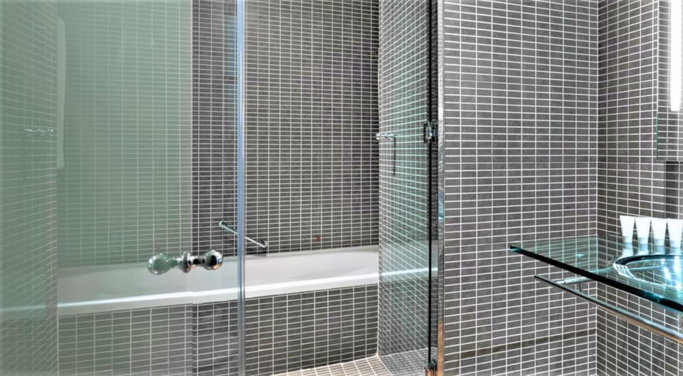 Combined shower/tub, designer toiletries, hair dryer, bidet