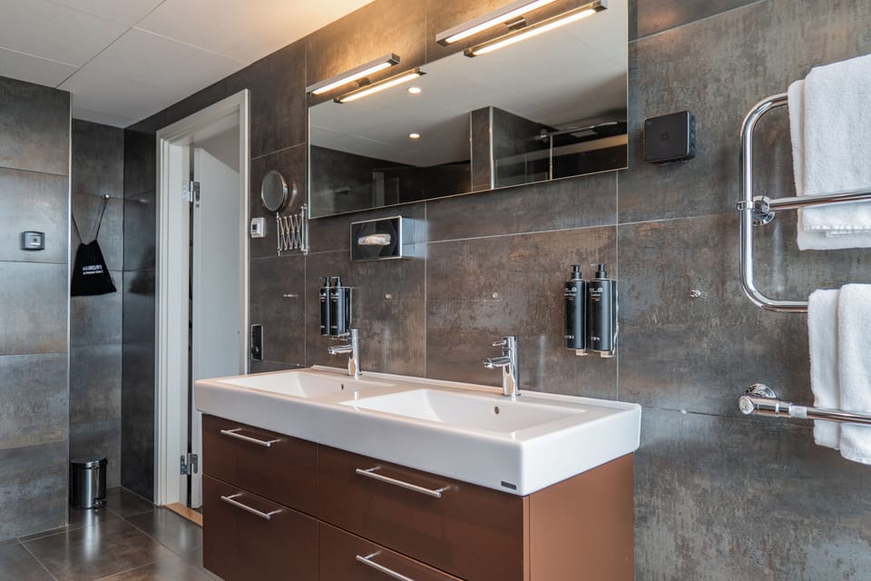 Premium Suite | Bathroom | Shower, rainfall showerhead, eco-friendly toiletries, hair dryer