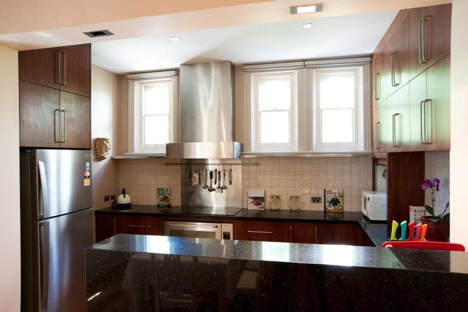 Shared fridge, microwave, cookware/dishes/utensils