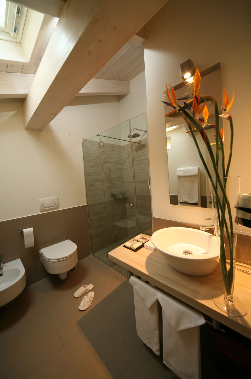 Shower, free toiletries, hair dryer, bidet