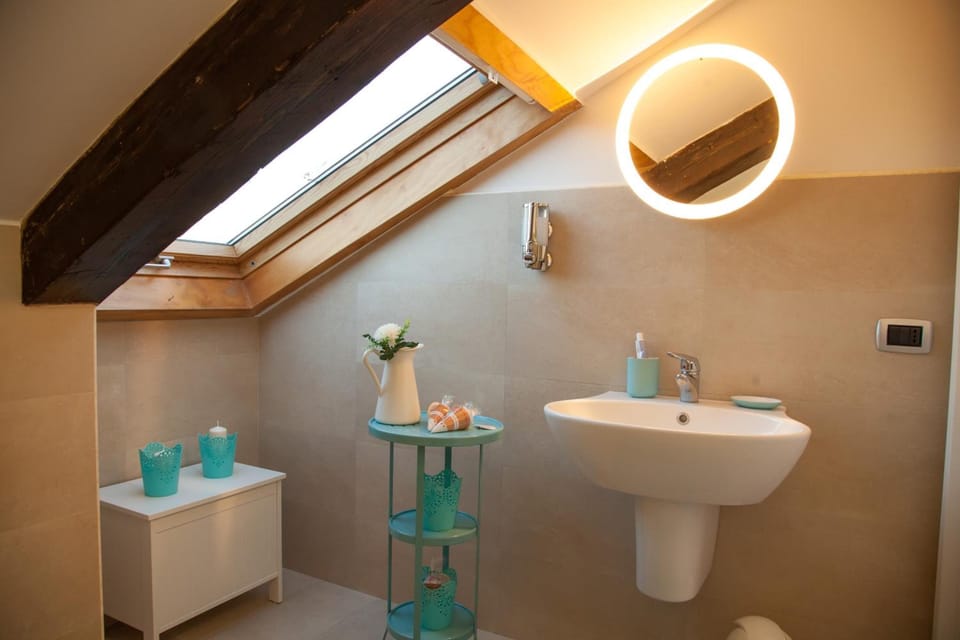 Combined shower/tub, free toiletries, hair dryer