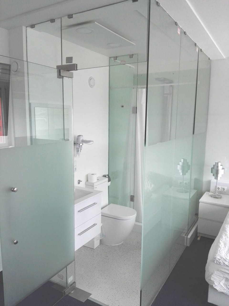 Shower, free toiletries, hair dryer, towels