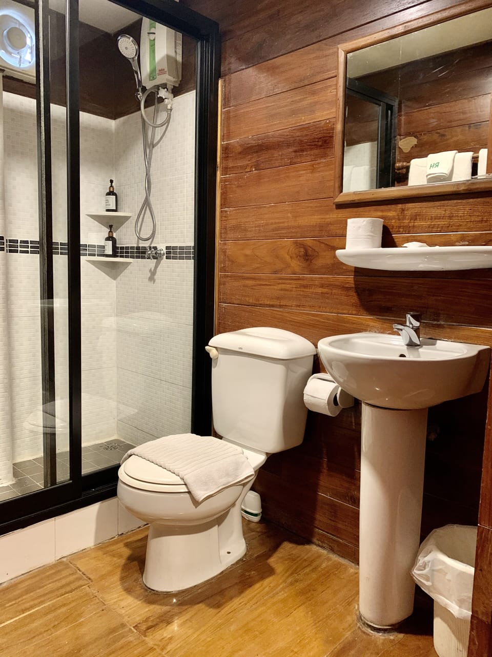 Shower, free toiletries, hair dryer, slippers
