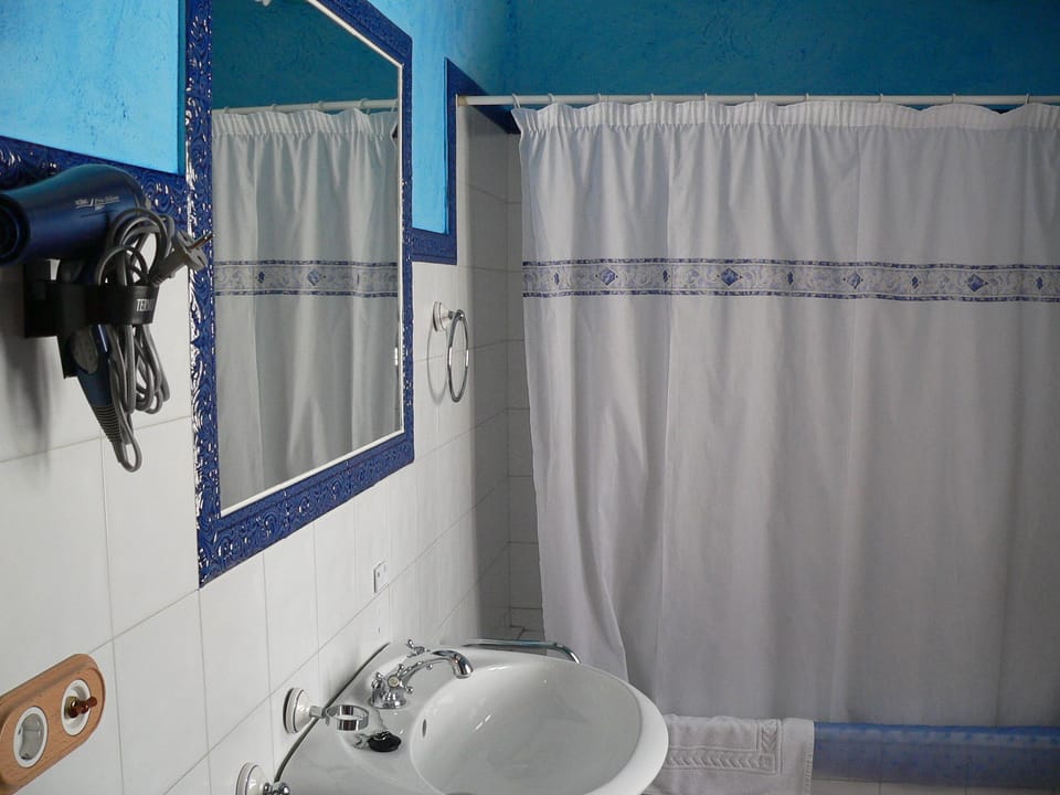 Combined shower/tub, hair dryer, bidet, towels