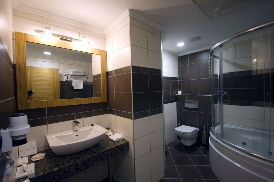 Shower, free toiletries, hair dryer, bathrobes