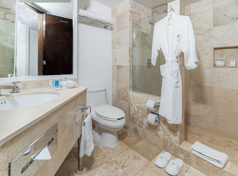 Shower, free toiletries, hair dryer, towels