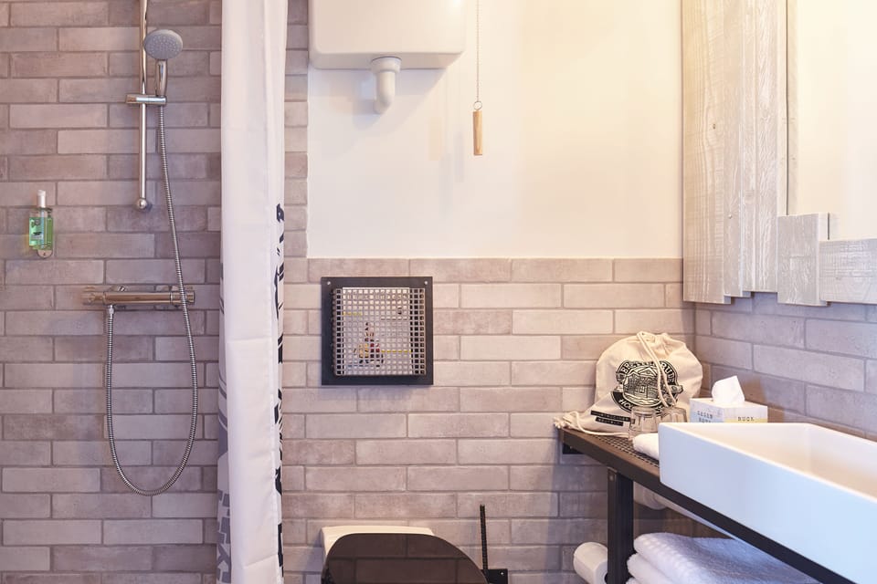 Shower, free toiletries, hair dryer, towels