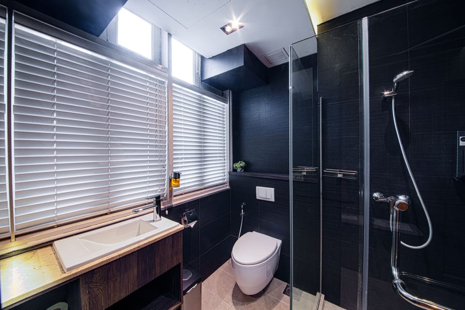Shower, free toiletries, hair dryer, slippers