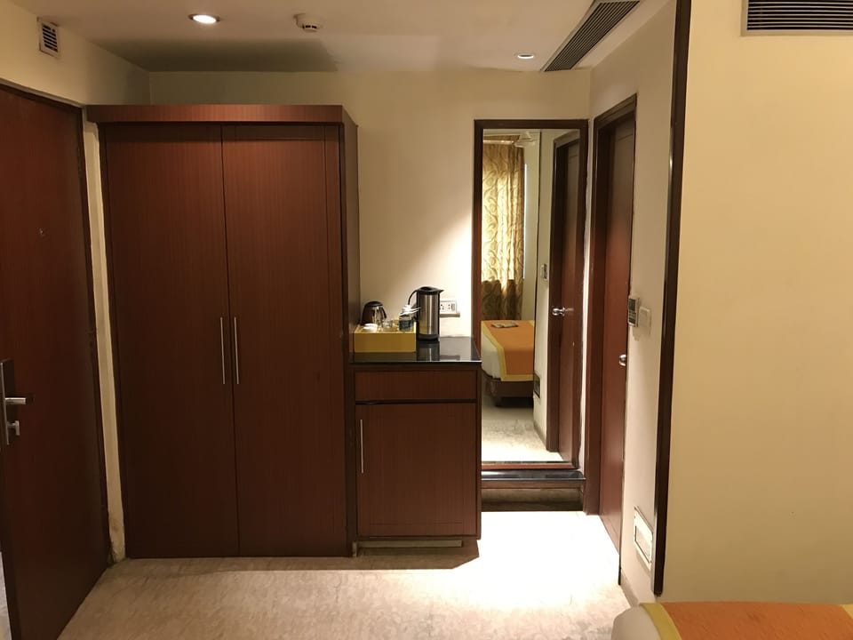 Desk, blackout drapes, soundproofing, iron/ironing board