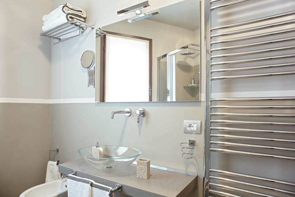 Shower, free toiletries, hair dryer, bathrobes