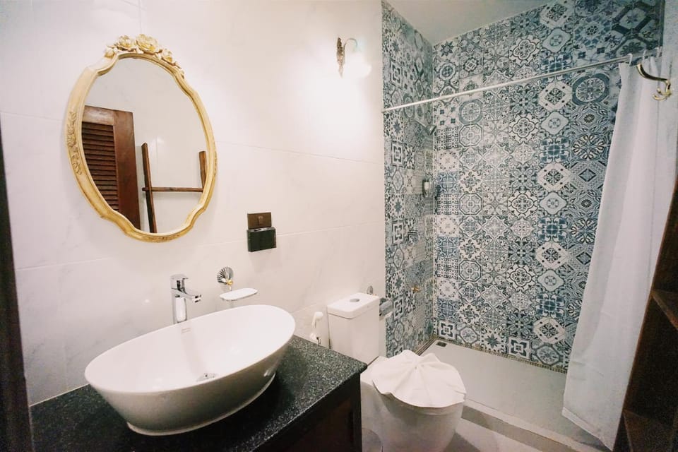 Shower, free toiletries, hair dryer, slippers