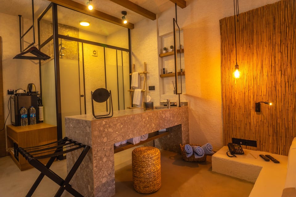 Shower, free toiletries, hair dryer, bathrobes