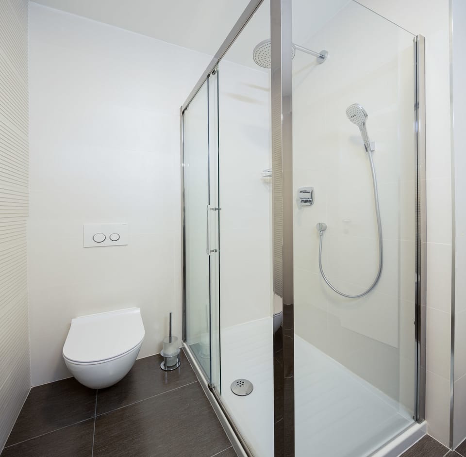 Standard Double or Twin Room (101) | Bathroom | Shower, rainfall showerhead, designer toiletries, hair dryer