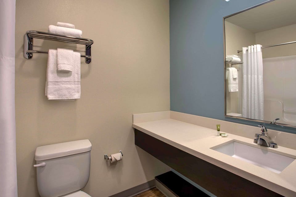 Combined shower/tub, hair dryer, towels