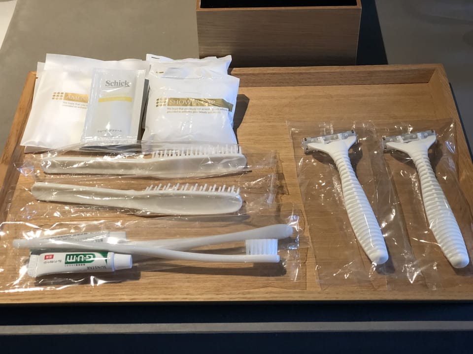 Eco-friendly toiletries, hair dryer, slippers, electronic bidet