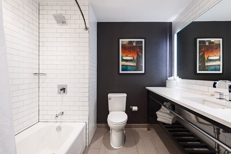 Standard Room, 2 Queen Beds (Mobility/Hearing Access, Roll-In Shwr) | Bathroom | Shower, free toiletries, hair dryer, towels