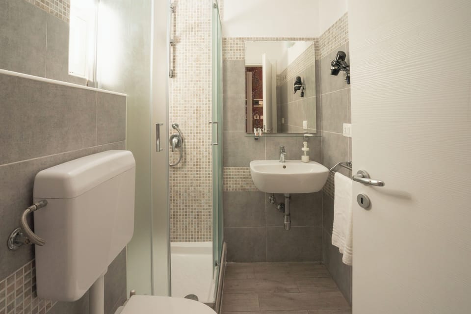Shower, free toiletries, hair dryer, bidet
