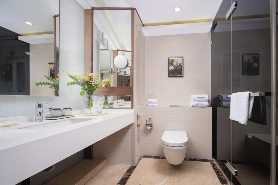 Shower, free toiletries, hair dryer (on request), bathrobes