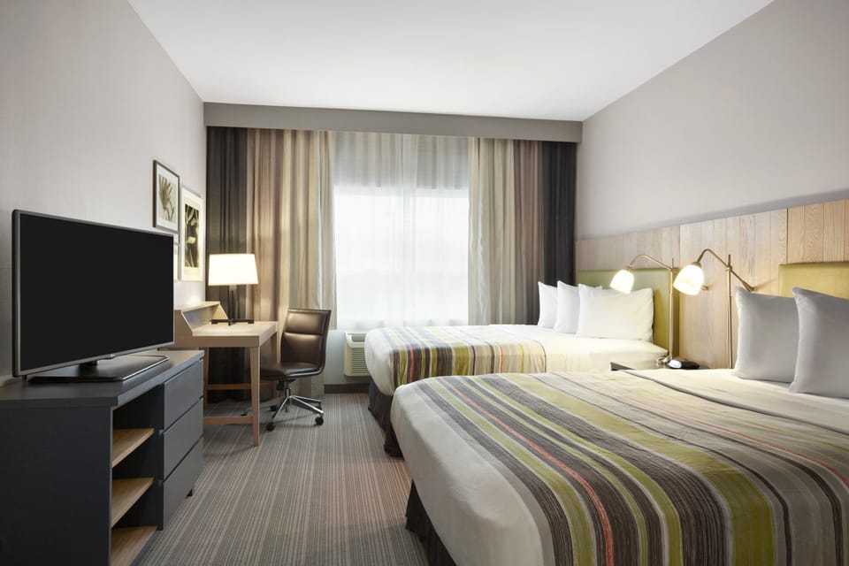 Room, 2 Queen Beds, Non Smoking | Premium bedding, desk, iron/ironing board, free WiFi