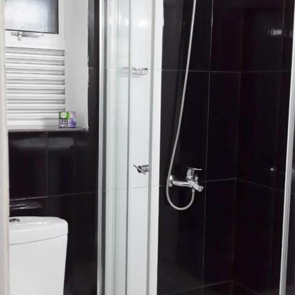 Shower, free toiletries, hair dryer, towels