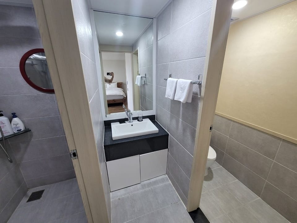 Family Twin Room, City View | Bathroom | Shower, hair dryer, slippers, towels