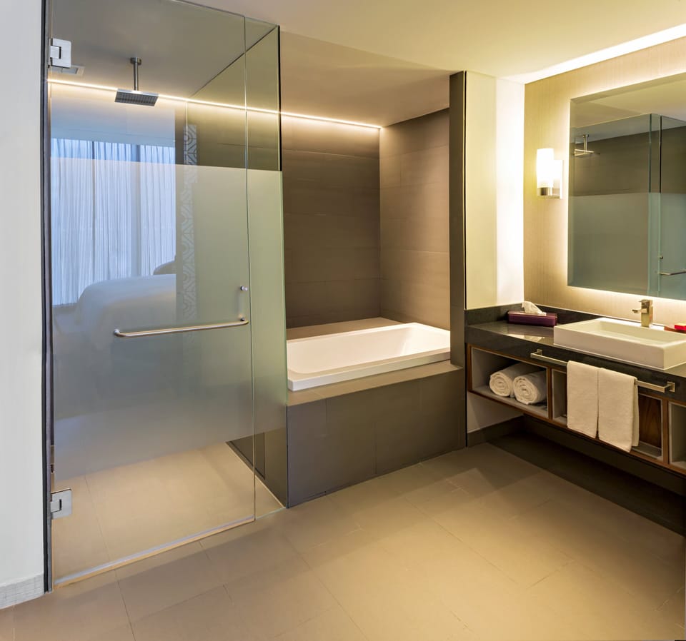 Eco-friendly toiletries, hair dryer, towels, soap