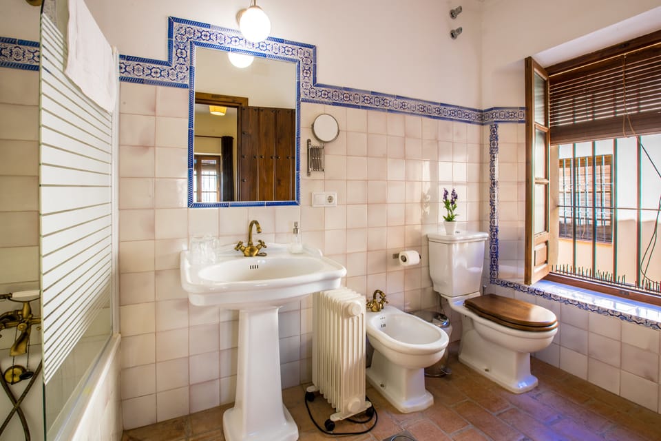 Separate tub and shower, free toiletries, hair dryer (on request), bidet