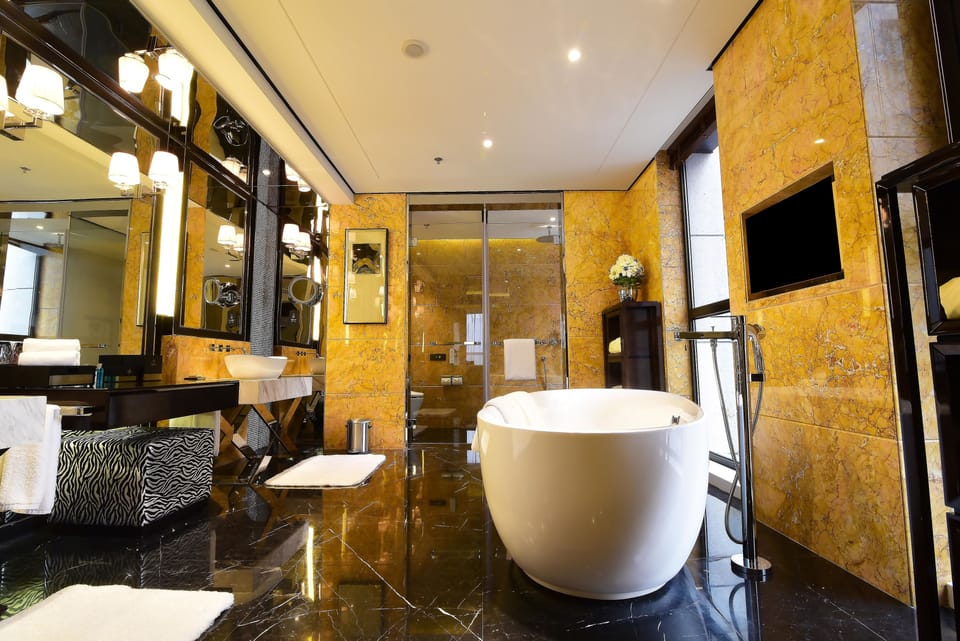 Deluxe Suite | Bathroom | Separate tub and shower, free toiletries, hair dryer, bathrobes