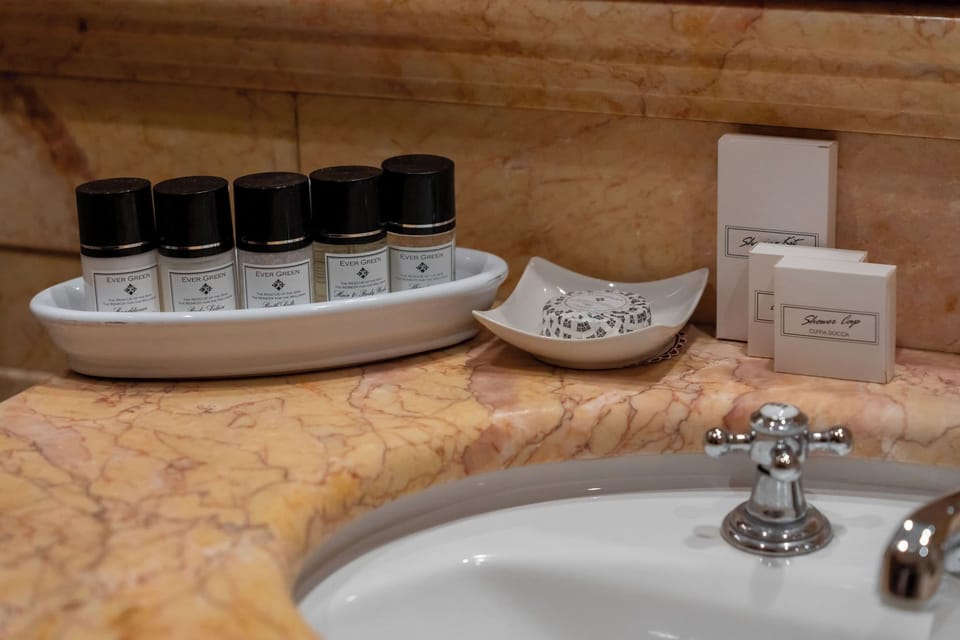 Free toiletries, hair dryer, bidet, towels