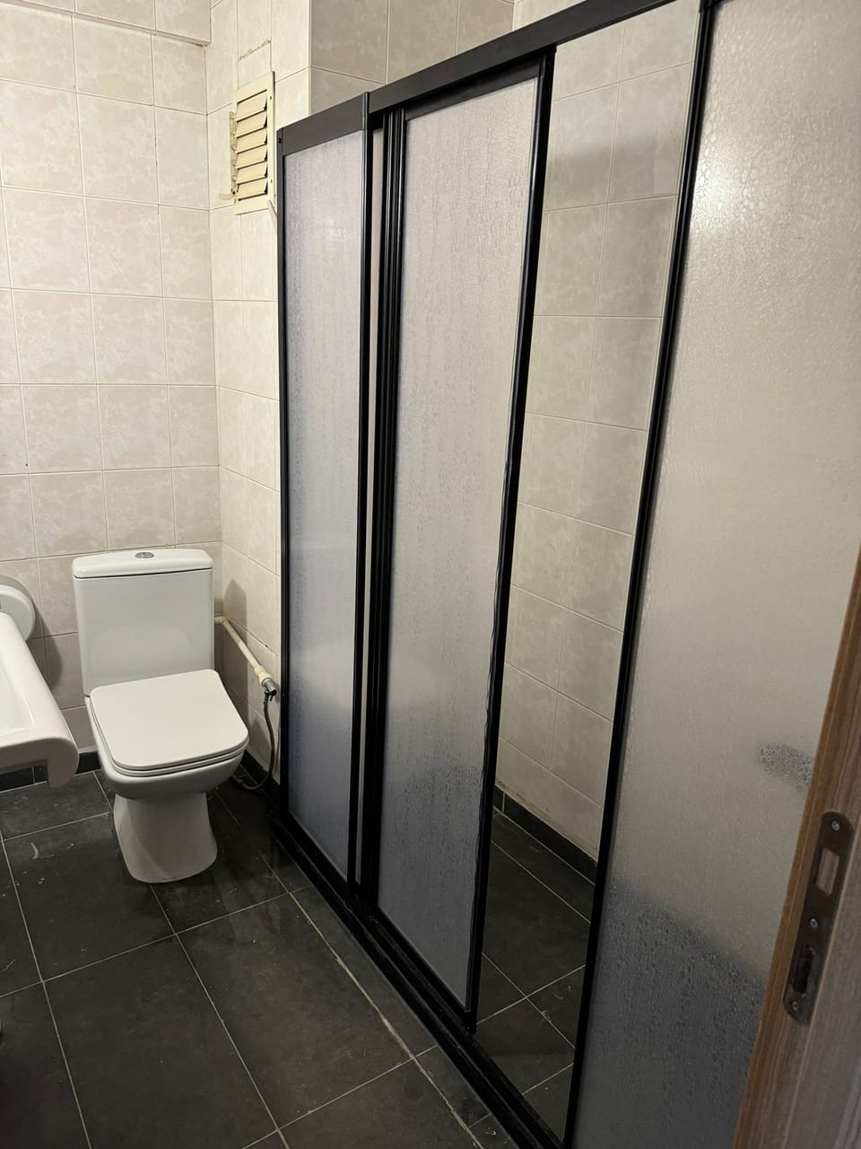 Shower, free toiletries, hair dryer, slippers