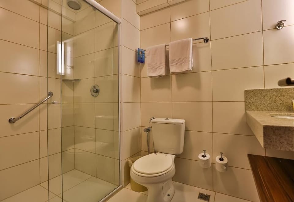 Shower, free toiletries, hair dryer, towels