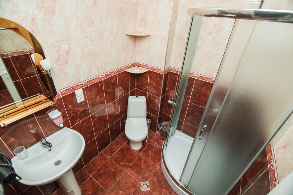 Shower, free toiletries, hair dryer, slippers