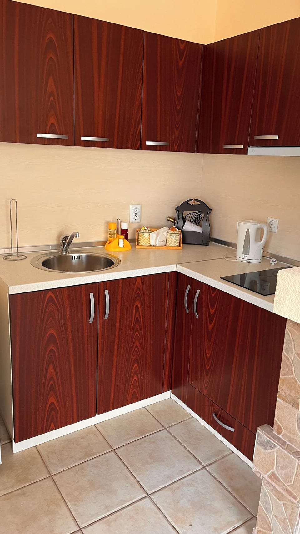 Fridge, stovetop, electric kettle
