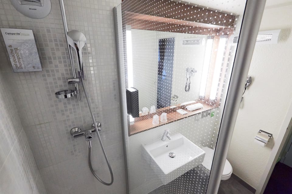 Eco-friendly toiletries, hair dryer, towels, soap