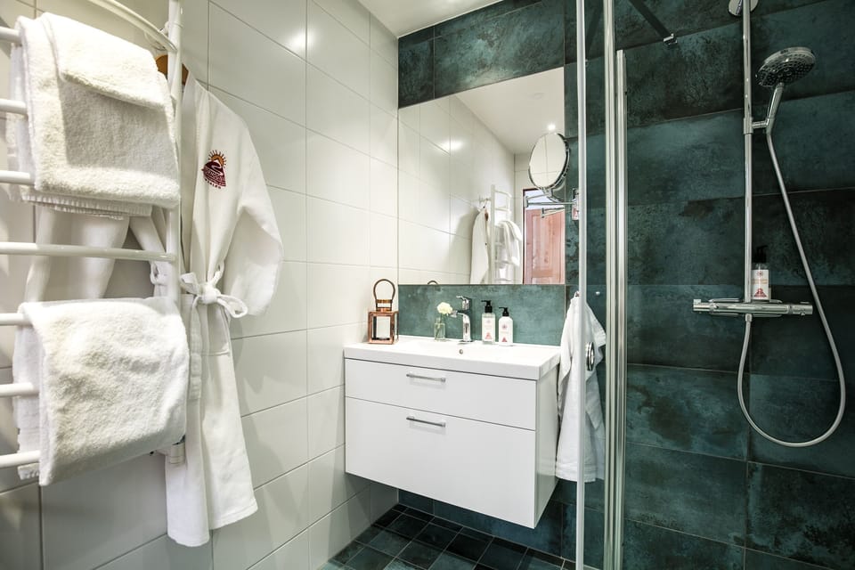 Family Room | Bathroom | Shower, hair dryer, bathrobes, slippers