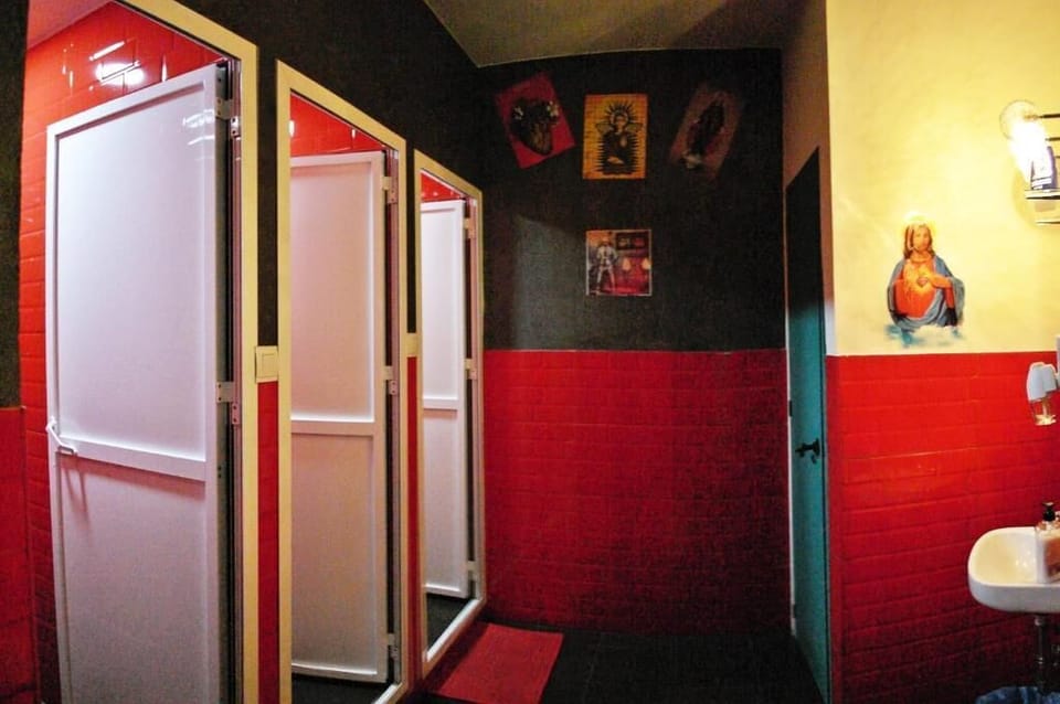 Shower, rainfall showerhead, hair dryer, towels