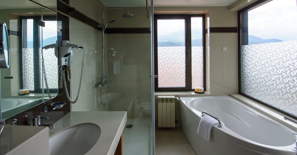 Free toiletries, hair dryer, bathrobes, bidet