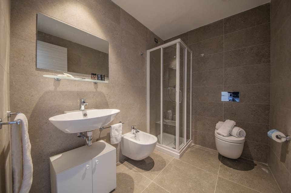 Shower, free toiletries, hair dryer, bidet