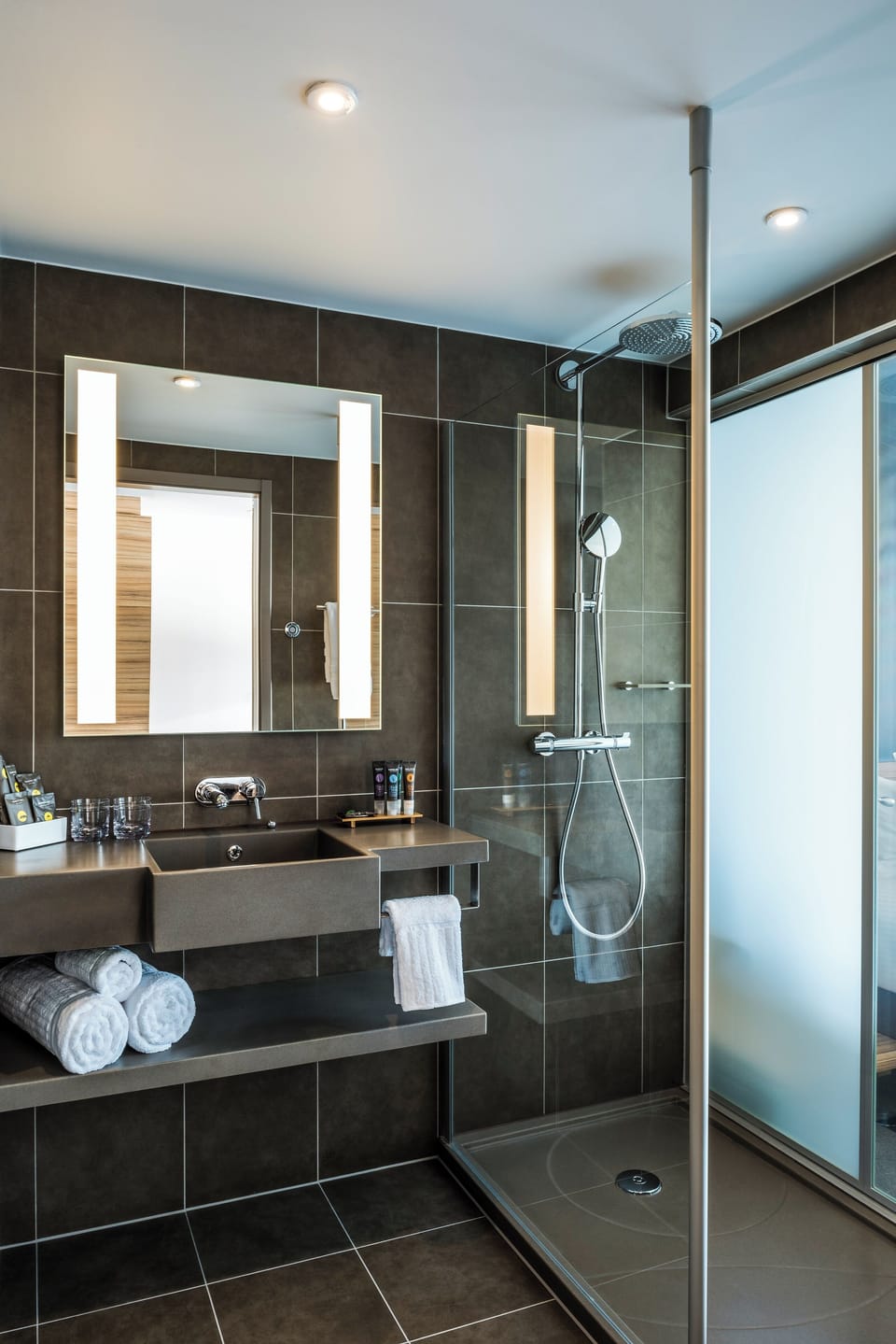 Shower, eco-friendly toiletries, hair dryer, towels