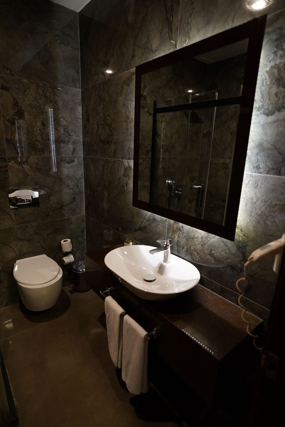 Shower, free toiletries, hair dryer, slippers
