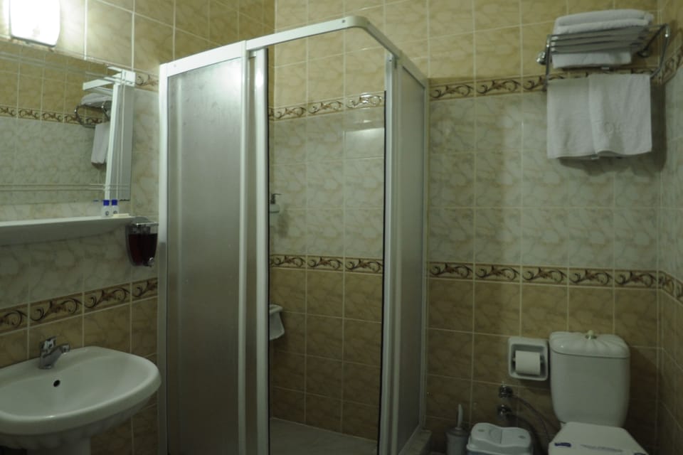 Shower, free toiletries, hair dryer, slippers