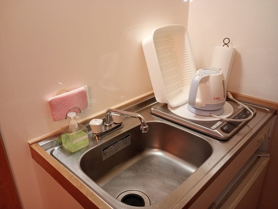 Fridge, microwave, electric kettle