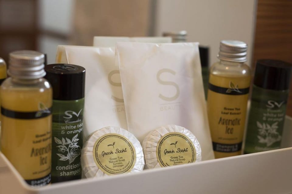 Shower, free toiletries, hair dryer, slippers